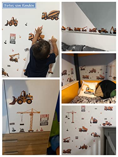 WandSticker4U®- Wandtattoo BAGGER Kinder I Wandbilder: 85x44 cm I Wandsticker Kinderzimmer Junge Baustelle Baumaschinen Traktor Fahrzeuge LKW Auto Aufkleber I Wand Deko für Jungenzimmer - Image 7