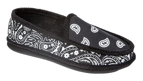 Men and Women KS-002 Black Bandana Paisley Slip-On | Cozy, Colorful House Shoe Slippers | Ultra Cushion For Indoor and Outdoor
