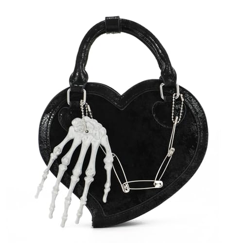 Oweisong Halloween Gothic Purse for Women Cut Heart Shaped Shoulder Bag Devil Handbag Skull Crossbody Bag