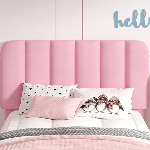 Image of VECELO Twin Size Upholstered Bed Frame with Drawer and Headboard, Velvet Platform Storage Bedframe, Wooden Slats Support, No Box Spring Needed,Pink