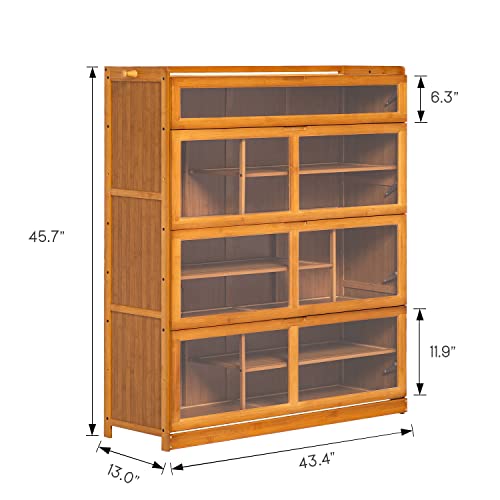 Image of MoNiBloom Shoe Storage Cabinet with Pull-Down Acrylic Doors & Tall Compartment for Heels Boots Shoes Rack for 28-33 Pairs Entryway Porch, Brown