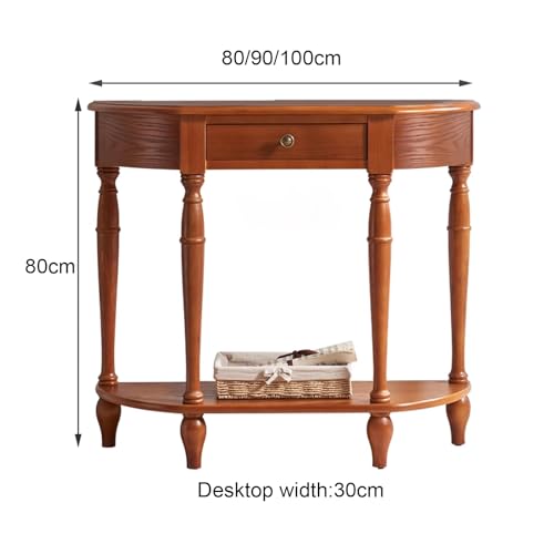 Consola de madera maciza con cajón y estante de 80 cm para entrada estrecha 2