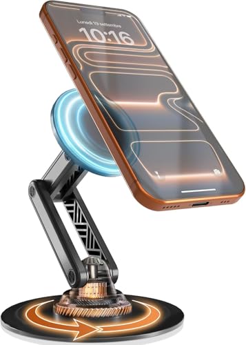 حامل أجهزة إلكترونية محمول من ماج360 متوافق مع الهواتف الذكية، دوار 360° و قابل للتعديل و مغناطيسي، سبيكة ألومنيوم و سيليكون، أسود