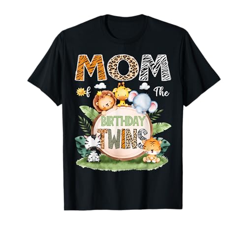 Mamá Del Cumpleaños Gemelos Safari Selva Animal Lover Camiseta