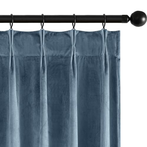 Image of MIULEE Stone Blue Velvet Curtains 108 inches Long, Pinch Pleated Blackout Drapes with Hooks, Thermal Insulated Pinch Pleat Panels for Bedroom Living Room, 2 Panels