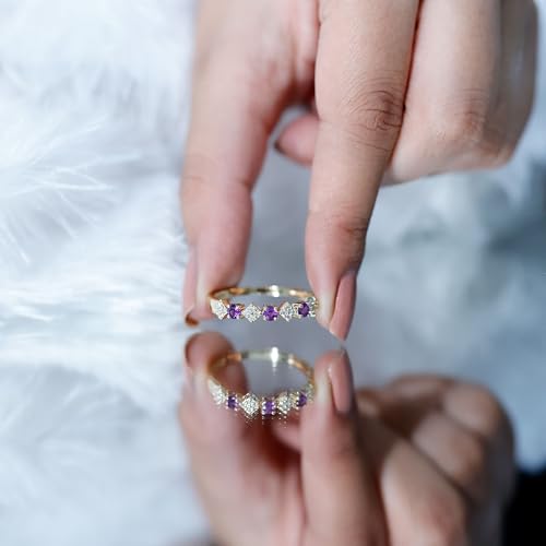 Natural Amethyst Diamond Half Eternity Band for Women, AAA Quality, Anniversary Ring (Ready to Gift)2