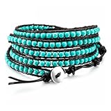 DLUUU Boho Handmade Natural Stone Wrap Bracelets turquoise Leather Bead Wrap Bracelets Collection Christmas Gift Jewelry(Turquoise Blue)