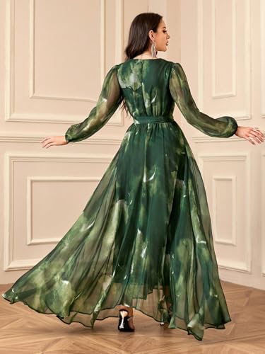 Image of TOLEEN Summer Casual Dresses for Women 2024 Spring Fashion Boho V Neck Long Sleeve Ruffle Floral Print Elegant Maxi Dress