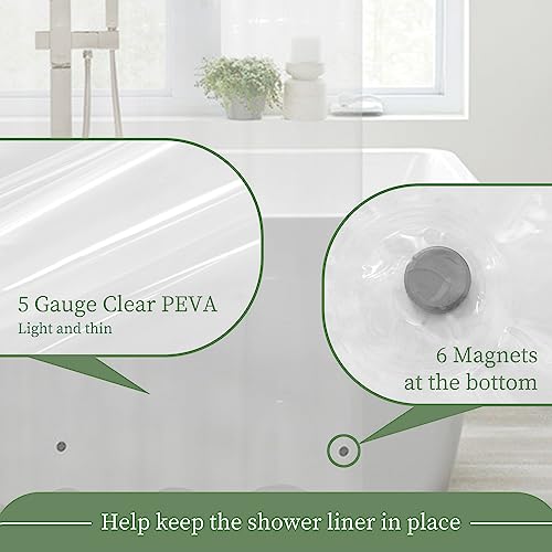 Image of Mrs Awesome Clear Shower Curtain Liner with 6 Magnets, Waterproof PEVA Plastic Shower Curtain for Bathroom Standard Size 72 Inch, Clear