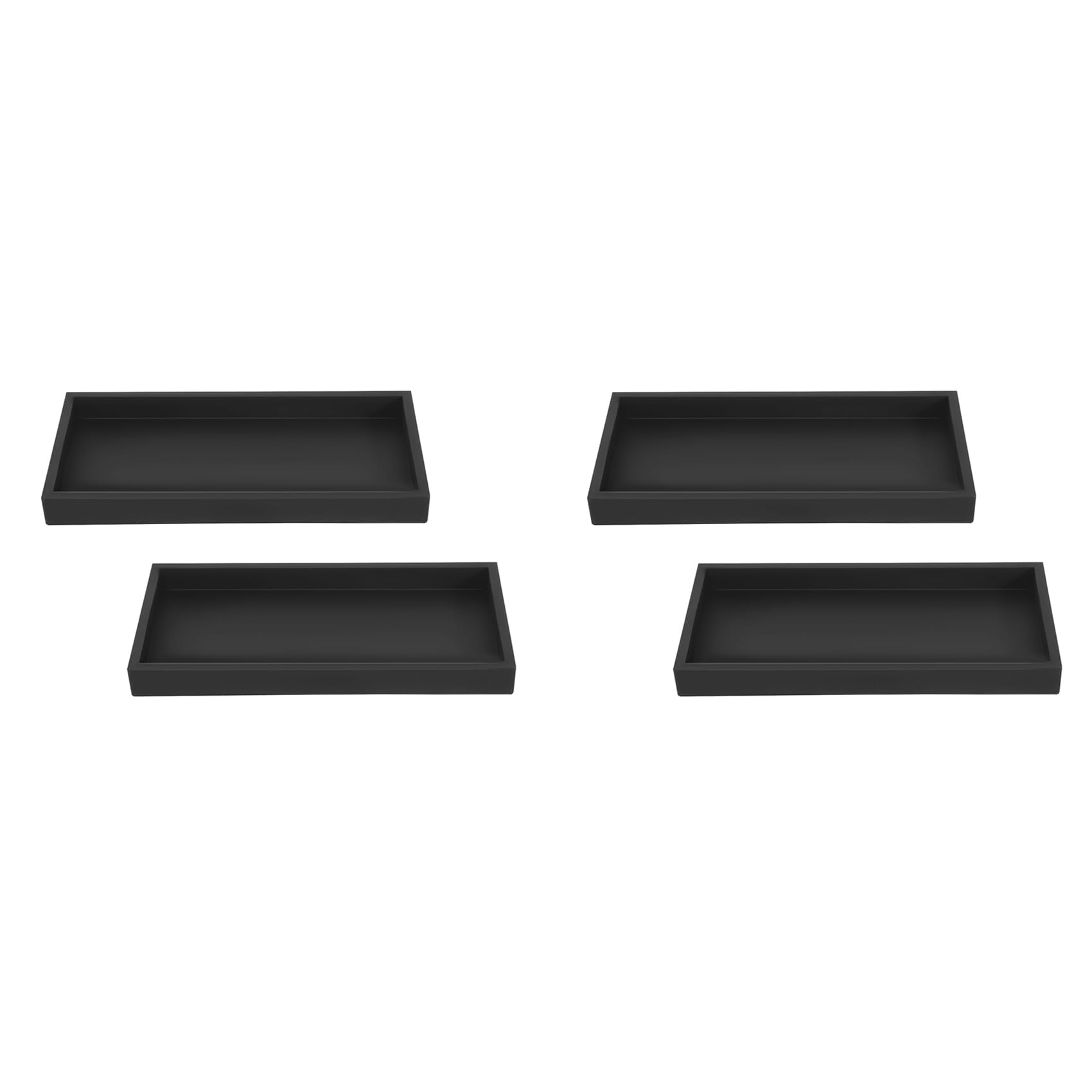 Hndhbfgrt Set of 4 Bathroom Trays, Decorative Tray, Black Silicone Storage Tray, Small Tray for Washbasin, Bathtub (Rectangle)
