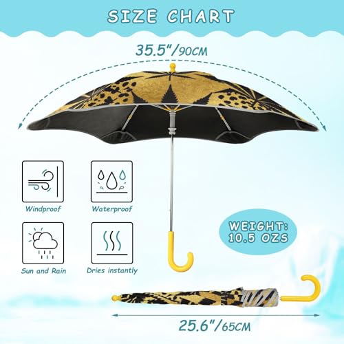 Paraguas infantil resistente UV Skyvora dorado con diseño de leopardo 3