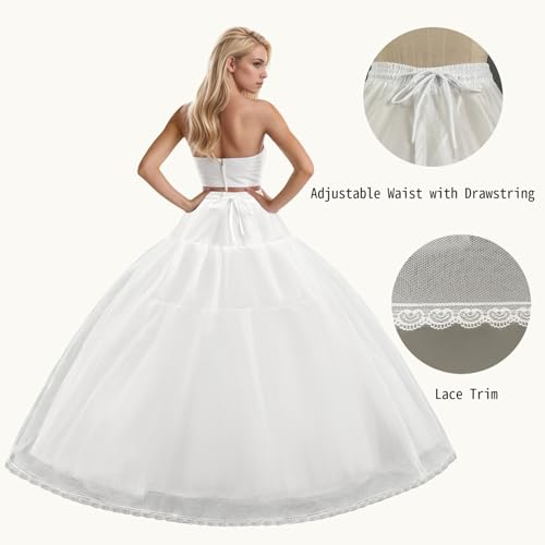 8 Layer Tulle Hoopless Crinoline Petticoat Underskirt for Women A-Line Long Fluffy Slip With Lace Trim for Bridal Wedding Dresses Ball Gown3