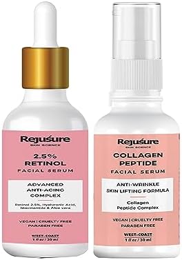 Rejusure Youthful Skin Duo | Retinol Facial Serum (30ml) & Collagen Peptide Night Facial Serum (30ml) - Targeted Anti-Aging Solutions for Smooth, Firm Skin
