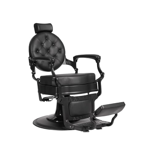 LBH Sillón Clásico de Barbero hidráulico Estilo Retro Vintage con reposapies Integrado Modelo Buzz Black Negro
