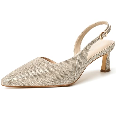 Image of Mostrin Kitten Heels for Women Slingback Pointed Closed Toe Heels Women's Pumps Shoes for Wedding, Party, Commuting