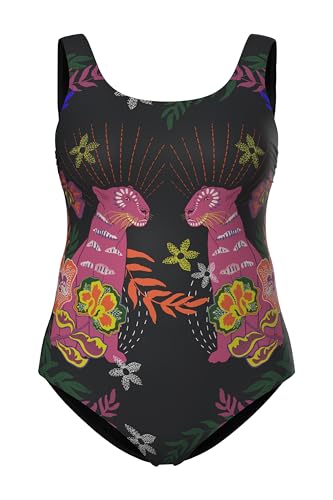 Maillot de bain grandes tailles Ulla Popken décolleté rond imprimé félin 847539
