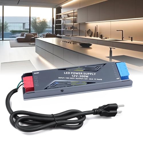 Image of LED Power Supply 12V 300W with Plug, BRIMETI LED Driver 25A Transformer AC 120V to 12V DC Low Voltage Switching Converter Constant Voltage Ultra Slim Adapter for LED Strip Light Cabinet Lights