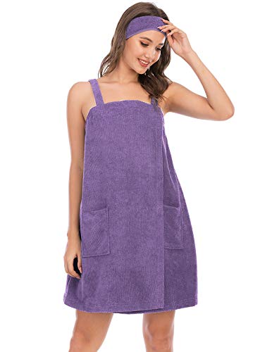 Image of Veseacky Women Bath Wrap Towel for Womens Shower with Pocket Adjustable Spa Robe & Facial Headband