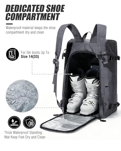 Image of Ski Boot Bag Black Ski and Snowboard Boots Backpack for Ski 60L Vacuum Travel Backpacks with Pump Waterproof Snowboard Boot Bagfor Helmet, Goggles, Gloves, Skis, Snowboard & Accessories