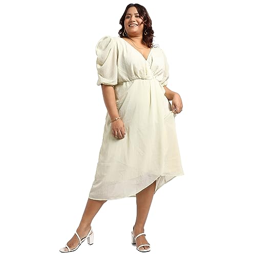 Image of Instafab Plus Women's Dress for Casual Wear | Short Sleeve | Plus-Size Fit | Polyester Fabric | V-Neck Dress Crafted with Comfort Fit for Everyday Wear