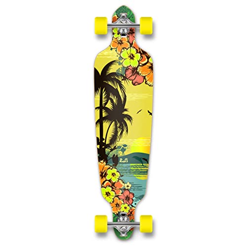 Yocaher Beach Series Complete Drop Through Skateboards Longboard w/Black Widow Premium 80A Grip Tape Aluminum Truck ABEC-9 Bearing 70mm Skateboard Wheels (Complete - DropThrou - 11 - Tropical Day)