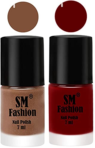 Image of Long Lasting Nail Polish | Nail Paint Combo 7 ml Each) - Set of 2 Tan-Dark Red