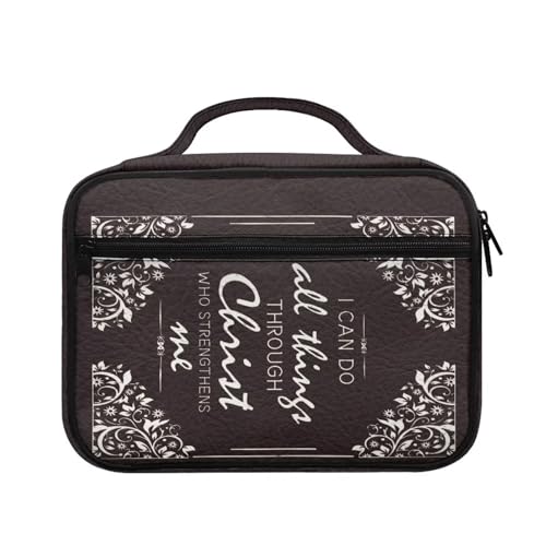 Drydeepin Zippered Bible Covers for Women & Men,I can Do All Things Through Christ Who Strengthens Me, Large Size Bible Study Supplies Bible Book Carrying Case Protective with Handles