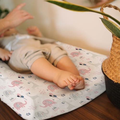 Image of BROLEX Changing Pad Covers for Baby: Boy Girls Ultra Stretchy Soft 2 Pack Elephant Rabbit