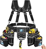 Tool Belt with Suspenders,27-Pockets Heavy Duty Tool Belts for Men with Magnetic Tool Pouch,Detachable & Adjustable Work Belt Bag for Electrician,Carpenter,Construction,Utility Toolbelt,Black
