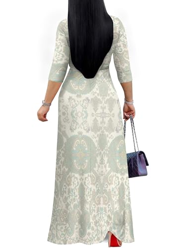 Image of Women's V Neck Floral Maxi Dress 3 /4 Sleeve Plus Size Boho Wrap Flowy Long Dresses with Belt