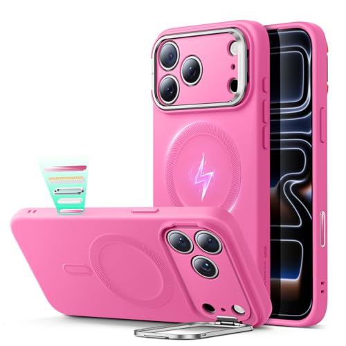 Image of ESR Silicone Case for iPhone 17 Pro, Built-in Camera Stash Stand Compatible with MagSafe, Military-Grade Drop Protection Magnetic Phone Case, Cloud Series, Rosy Pink
