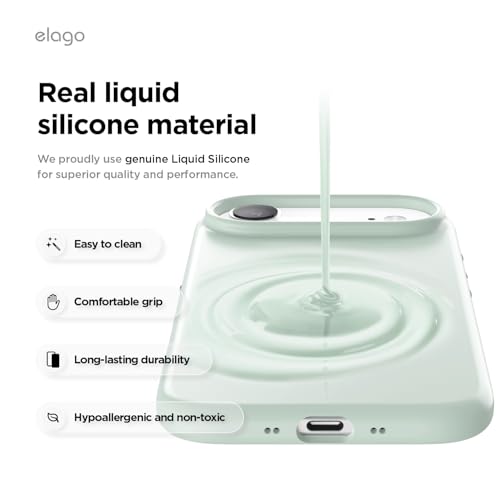 Image of elago for iPhone Air Case, Premium Magnetic Silicone Case, Compatible with MagSafe, Liquid Silicone Material, Protective Cover, Shockproof, Slim Phone, 6.5 inch (Mint)