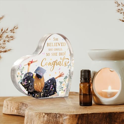 Gleevara Graduation Gifts for Her, Unique Graduation Gifts - Heart-Shape Acrylic Plaque University Graduation Gifts for Daughter, Friends