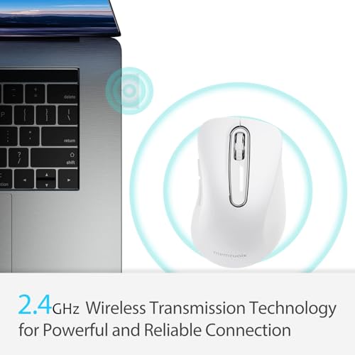 Image of memzuoix 2.4G Wireless Mouse, 1400 DPI Computer Mice with USB Receiver, Portable Wireless USB Mouse Battery Powered Cordless Mice for Laptop, PC, Desktop, 5 Buttons (White)