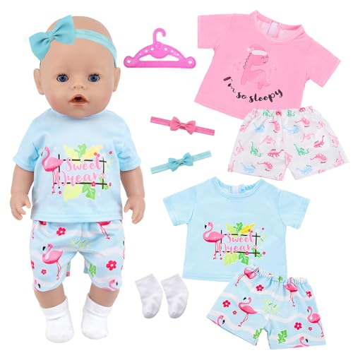 Puppenkleidung für 35-45cm Babypuppen, 2 Set Baby Puppen Pyjama Kleidung...