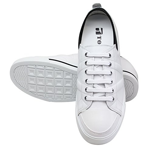 TOTO Men's Invisible Height Increasing Elevator Shoes - White/Black Leather Lace-up Sneakers - 2.4 Inches Taller - D8171 - Size 11 D(M) US4