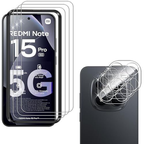 Wayneer Schutzfolie für Xiaomi Redmi Note 15 Pro 5G für Panzerglas mit Rahmen Positionierhilfe 3 Stück Panzer Schutz Glas Mit 3 Stück Kamera Panzerfolie Anti-Kratzen Folie 9H Härte HD Schutzglas