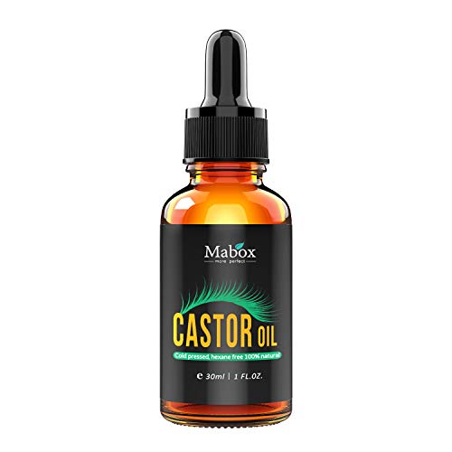 Mabox Castor Oil - 100% Organic Pure - Grow Eyelashes and Eyebrows - Hexane Free - For Hair Skin and Nails - With Applicator Wand and Brush Kit ( 1 Fl Oz, 30 ml )