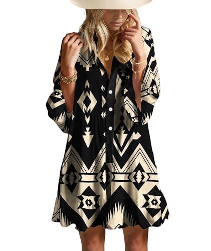 Image of Summer Dresses for Women 2026 Flowy Ruffle 3 /4 Sleeve V Neck Tiered Casual Babydoll Boho Beach Mini Dress