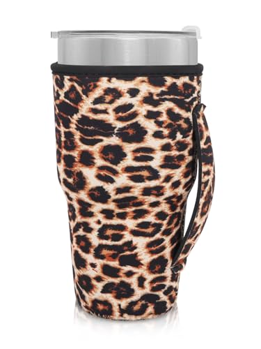 AJLTPA Cup Holder with Handle, 30oz - 32oz Tumbler Cups, Leopard Print
