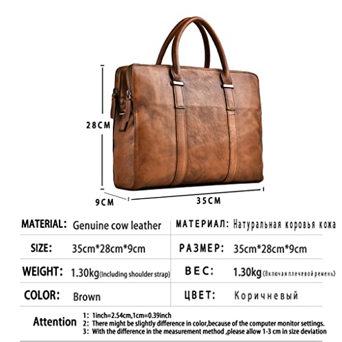 Vintage Briefcase Men Shoulder Handmade Genuine Leather Bag Brown Laptop Business Bags Handbags Casual (Color : A, Size : One Size) (A One Size)2