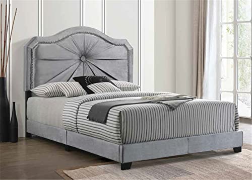 Marco de cama para dormitorio, marco de cama de madera/metal con somier de madera, litera sin resorte, para dormitorio, sala de estar (cama doble plateada/litera completa) (gris