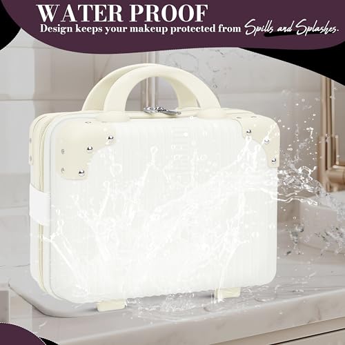 Image of Storite Hard Shell Vanity Bag Cosmetic Case for Women, Makeup Organizer - White