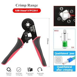 Pinza Crimpatrice Capicorda 16mm²-Pinza per Crimpare 0.08-16mm²/AWG28-5 &30pcs 10mm² Puntalini Elettrici a Crimpare &30pcs Puntali Contatti Elettrici da 16mm