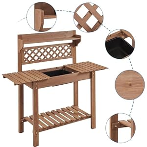 Topeakmart Potting Table Wood Workstation Table w/Sliding Tabletop w/Removable Dry Sink Storage Shelves Outdoor Garden Work Benches Station Planter Bench for Backyard Patio Brown Topeakmart Potting Table Wood Workstation Table wSliding Tabletop wRemovable Dry Sink Storage Shelves Outdoor Garden Work Benches Station Planter Bench for Backyard Patio Brown
