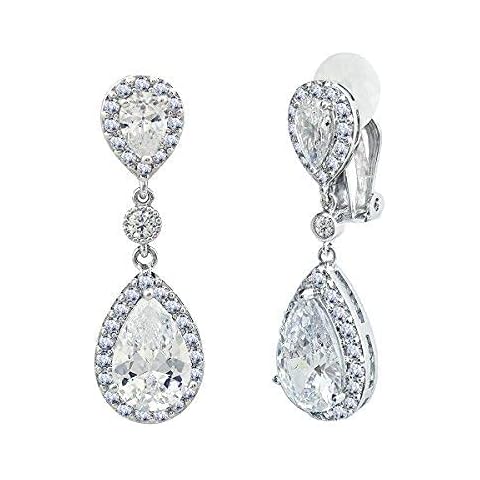 SELOVO Bridal Cubic Zirconia Clip-on Dangle Earrings Clear CZ Crystal Girls Women Jewelry Cover