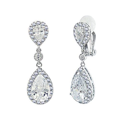 SELOVO Pendientes largos en forma de lágrima con circonitas cúbicas, ideales para novias Cover