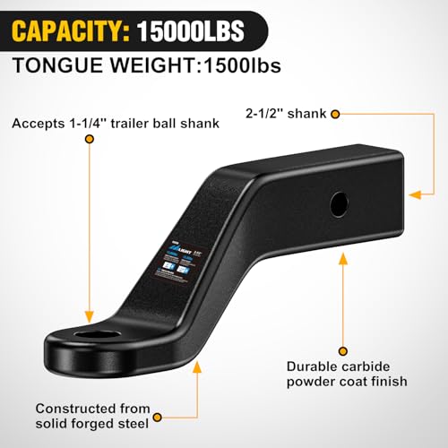 Image of Nilight Trailer Hitch Ball Mount with 5 /8 inch Hitch Pin Clip Fits 2-1 /2 Inch Receiver Square 15000 lbs 4 inch Drop, 2-1 /2 inch Rise, 1-1 /4-Inch Hole, Gloss Black Powder Coat