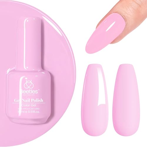 Image of Beetles Pink Gel Polish - Fairy Tale 15ML /0.51Fl Oz, Pastel Light Pink Gel Nail Polish, Soak Off UV LED Lamp Nail Art, Long-Lasting Manicure Salon DIY Home Bright Summer Nails