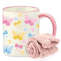 Butterfly Lover Gifts for Women, Aesthetic Butterflies Ceramic Coffee Mug Set with Socks, Butterfly Gift Set Ideas for Mom Sister Grandma Birthday Gifts